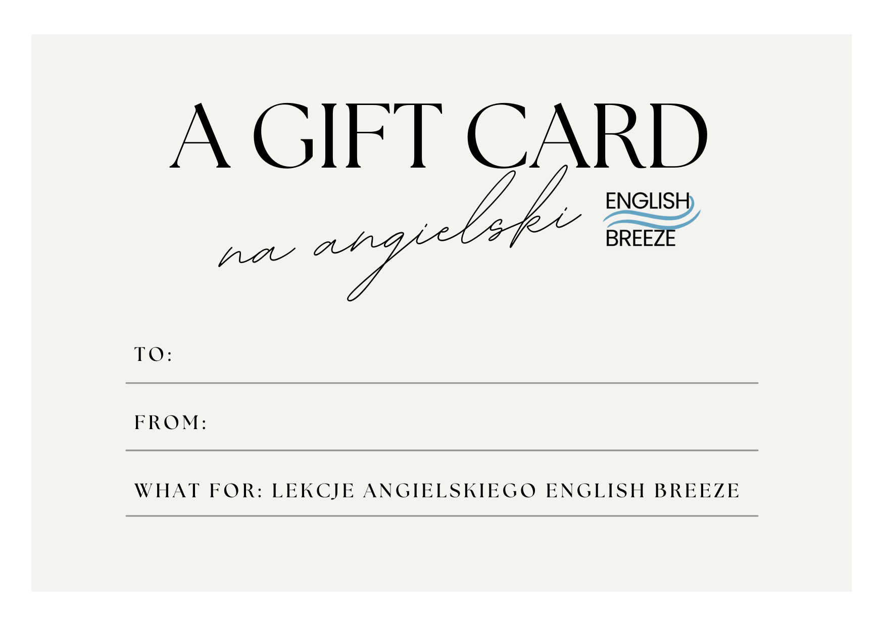 Gift card na lekcje ENGLISH BREEZE 1 miesiąc
